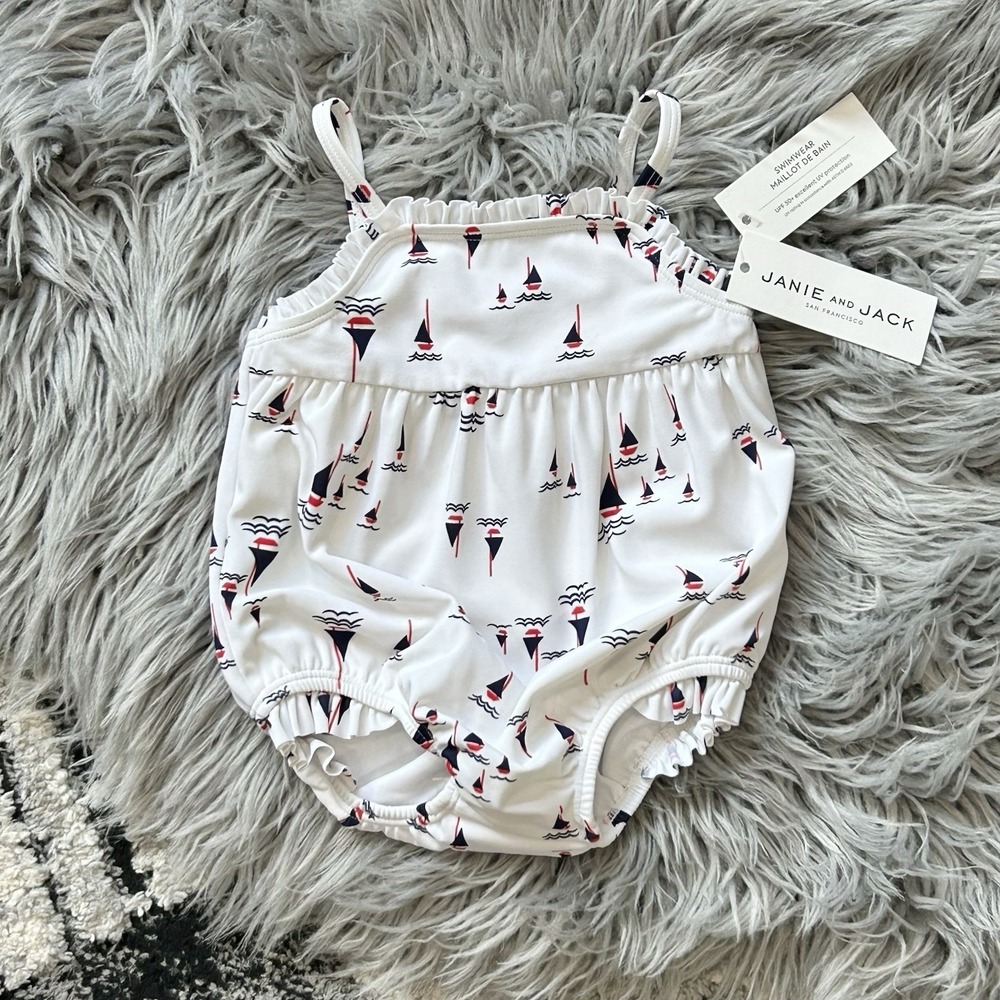 Janie And Jack Little Girls One Piece Sailboat Swimsuit SZ 6-12 Months NEW ($39)